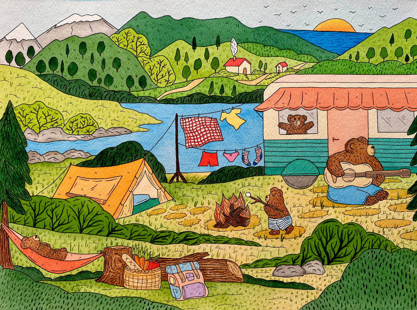 Camping Bears Print