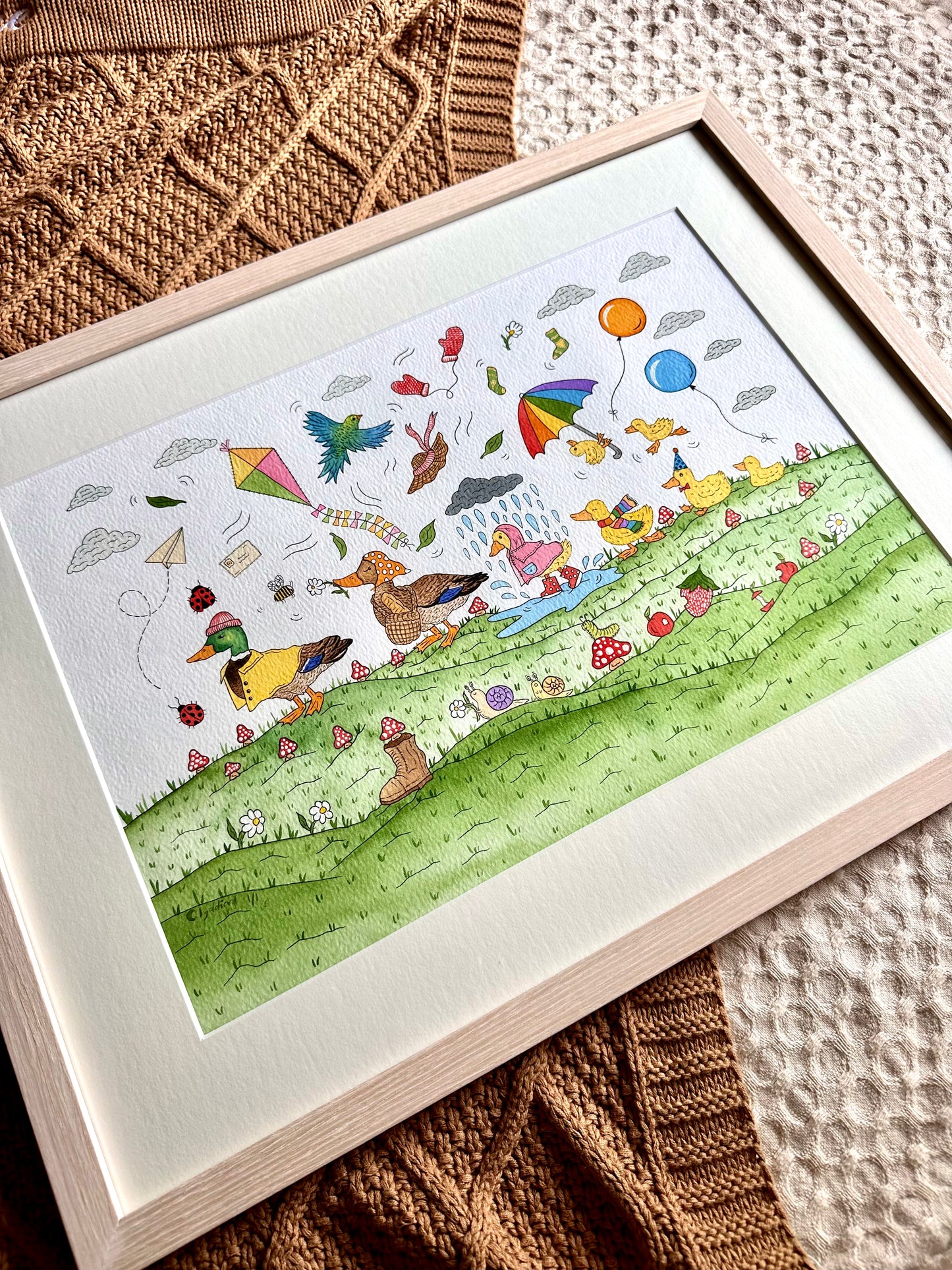 Ducks Day Out Original Artwork - Custom Framed