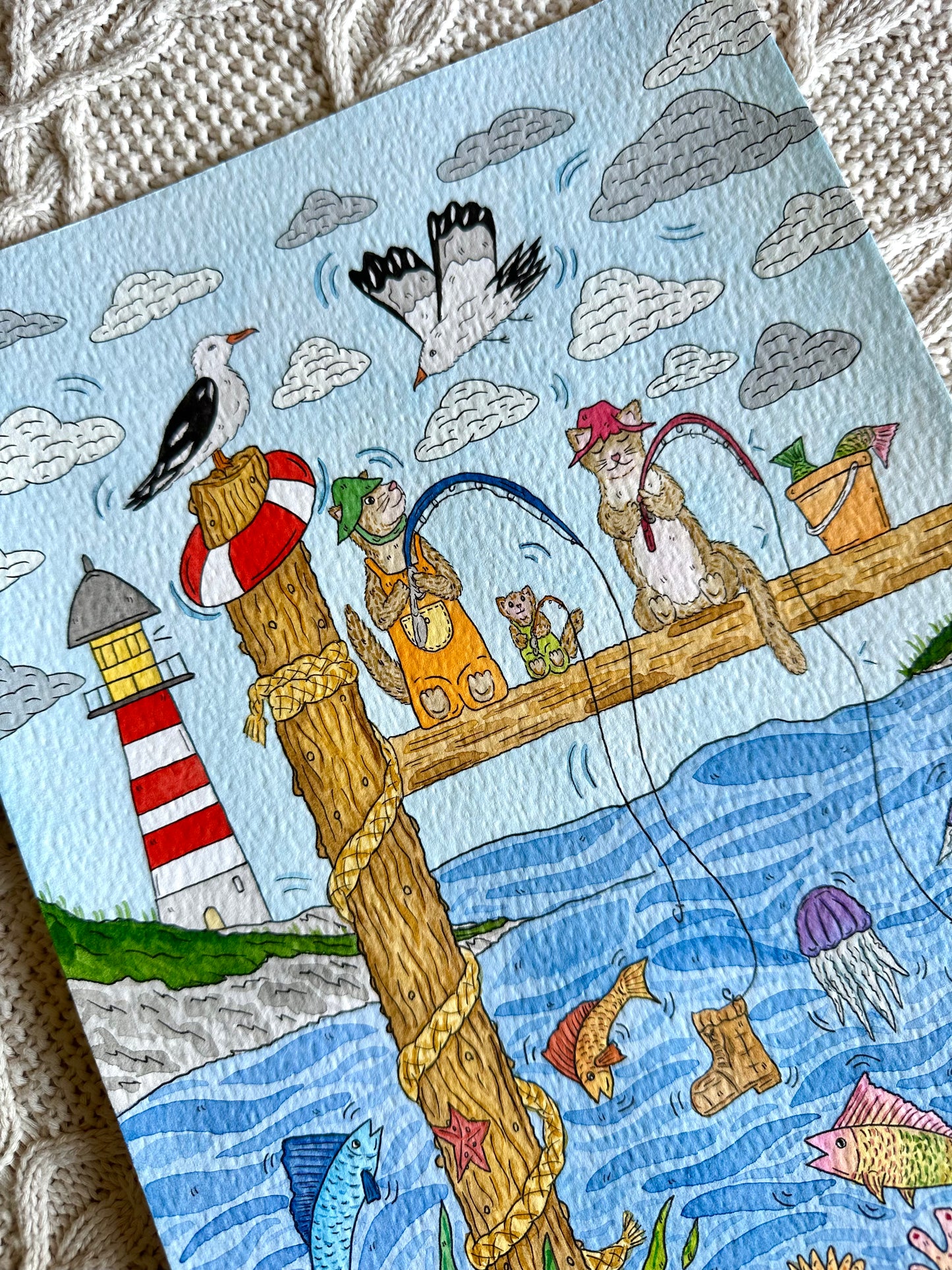 Fishing Otters Print