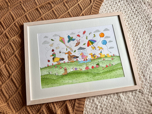 Ducks Day Out Original Artwork - Custom Framed