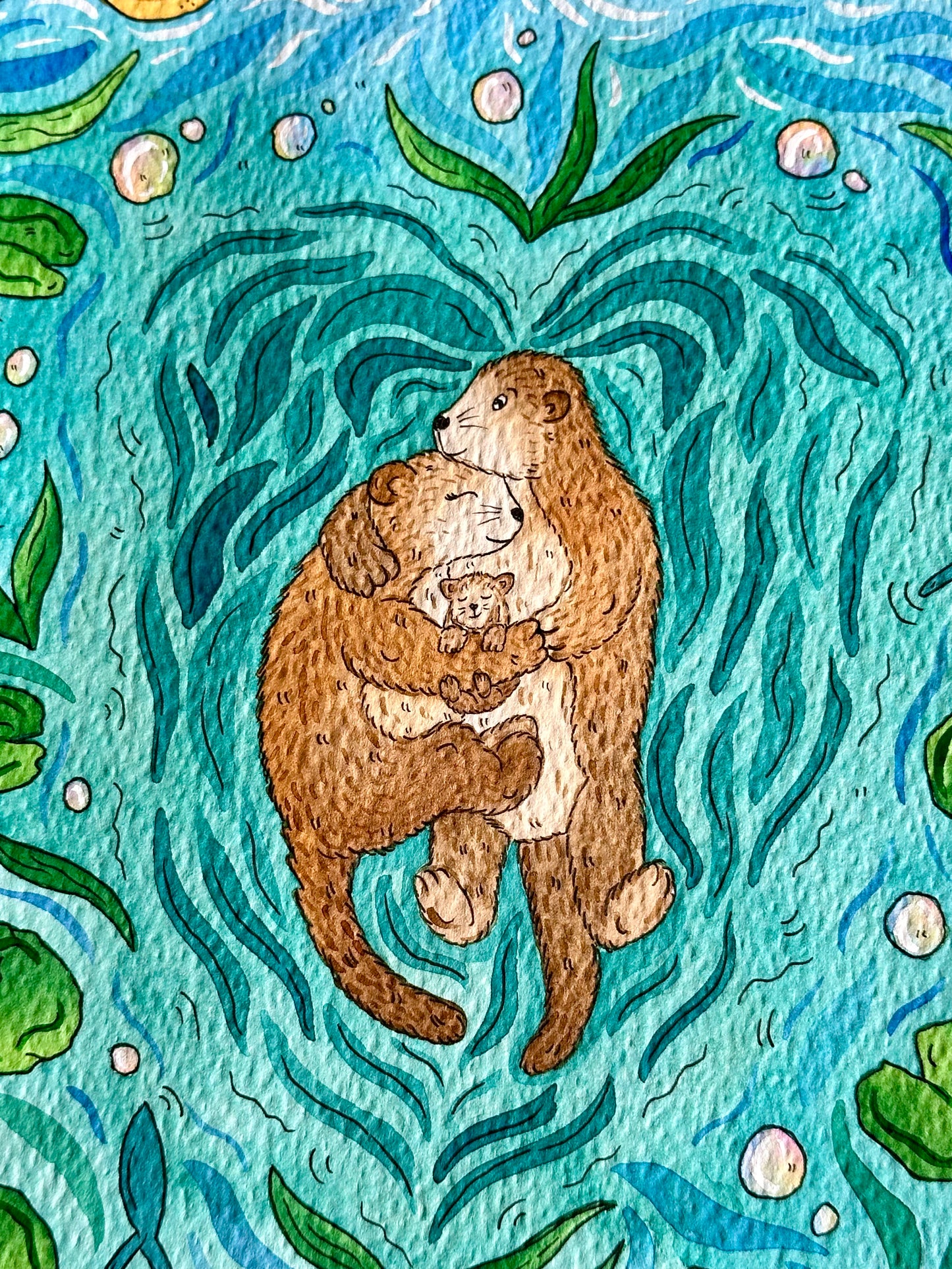 Otter Family - Original Artwork A4