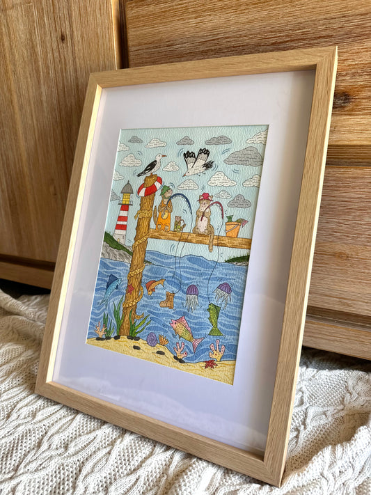 Fishing Otters - Original Artwork A4